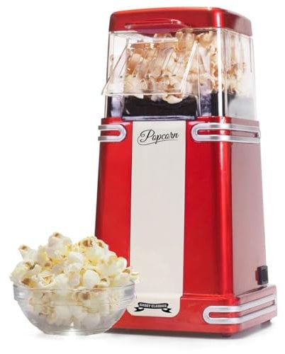 Gadgy Popcorn Machine - Retro Popcorn Maker - Hot Air Popcorn Popper - Fat Free Oil Free Gourmet Popcorn - Healthy Snack
