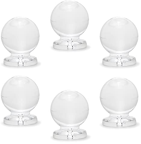 MroMax 6Pcs Clear Crystal Acrylic Knobs 16mm, Self-Adhesive Round Handles | No Drill Stick-On Pulls, Clear Shiny Crystal Finish, Mini Size for Jewelry Box, Makeup Case, Crafts & Small Drawers