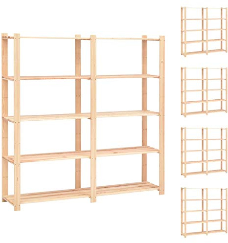 vidaXL 5X Kiefernholz Massiv Lagerregal 5 Böden Standregal Bücherregal Haushaltsregal Küchenregal Kellerregal Büroregal Holzregal 170x38x170cm 500kg