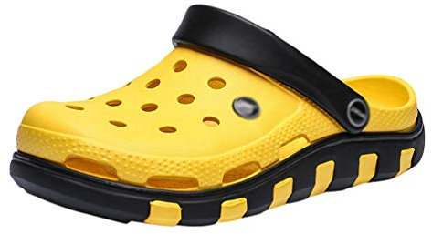 Mengyu Clogs Pantoletten Damen Herren Sommer Hohl Latschen Sport Geschlossen Sandalen Atmungsaktiv Badeschuhe Gartenschuhe (Gelb, 43 EU)