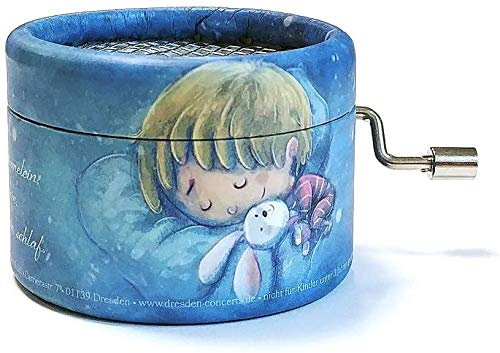 dresden concerts Spieluhr mit dem Schlaflied Schlaf Kindlein, Schlaf (Kurbelwerk, Mini-Drehorgel, Spieldose, Musik Box) schönes Geschenk mit sichtbarer Walze und abgedruckter Liedstrophe