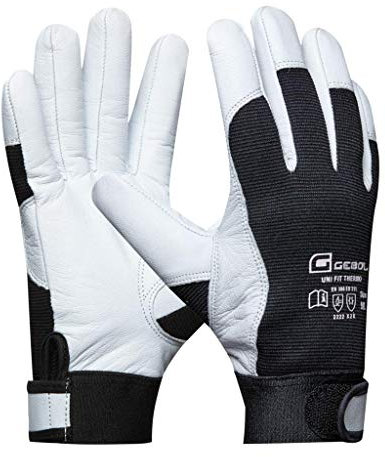 Gebol - Uni Fit Thermo, Winterarbeitshandschuhe aus Ziegenleder mit Klettverschluss, Thermohandschuhe mit kälteisolierendem Futter, Inhalt: 1 Paar, Größe L (Gr. 9), Farbe: Weiß/Schwarz