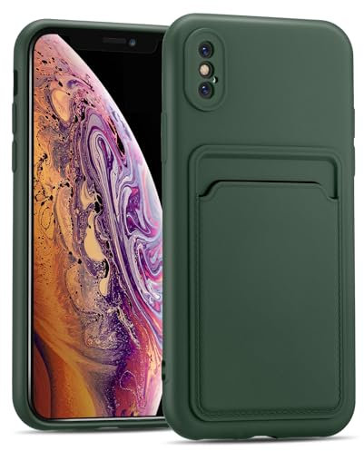 CoolGadget Card Case für iPhone X/iPhone XS, TPU Schutzhülle mit Kartenfach und erhöhtem Kantenschutz, Grün