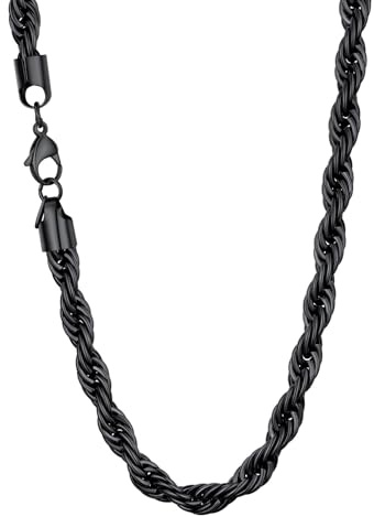 U7 klassische Kordelkette für Damen Herren Edelstahl/18k vergoldet Gliederkette Hip-Hop Kette 3/6/9mm breit Zopfkette für Männer Jungen in 46/51/55/61/66/71/76cm