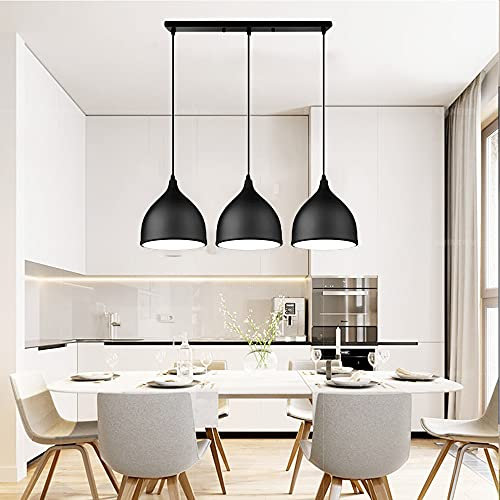 ChaoZan Lampada A Sospensione dal Design Moderno Nordico, Lampada A Sospensione A Forma di Imbuto Nero, alluminio Metallo Regolabile in Altezza E27x3 Ristoranti sala da pranzo soggiorno Caffè