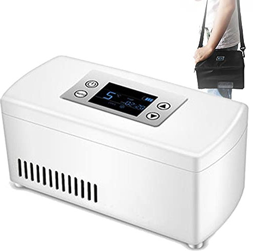 ZWJABYY Insuline GlacièRe,10H MéDicament RéFrigéRateur Grande Capacité Refroidisseur D'Insuline,2-8°C Thermostat MéDicaments GlacièRe,pour Voiture,Voyage,Maison Portable Mini-Voiture Frigo.,Battery×2
