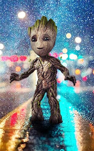 Meecaa Diamond Painting Set Full Bilder Mond Regen Straße Karikatur Baum, 5D Diamant Painting Diamant Malerei mit Zubehör 30x40cm (Groot)