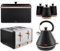 TOWER Cavaletto Black & Rose Gold 3KW 1.7L Pyramid Kettle, 4-Slice 1800W Toaster, Bread Bin, Set of 3 Tea, Coffee, Sugar Canisters. Matching Kitchen Set in Black & Rose Gold
