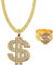 JKJF Dollar Zeichen Halskette Ringe Set Hip Hop Dollar Halskette Halsband 80er 90er Rapper Goldkette für Männer Frauen Mottoparty Karneval Party Cosplay Zubehör - Gold