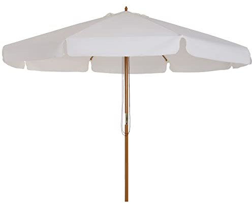Outsunny Sombrilla Terraza Exterior Ø325 cm Sombrilla de Jardín con Sistema de Polea Techo Ventilado 8 Varillas de Bambú y Poste de Madera Parasol para Patio Terraza Beige
