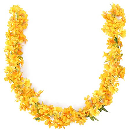 JUSTOYOU Lot de 2 fleurs de cerisier artificielles Sakura de 1,8 m à suspendre pour extérieur, intérieur, mariage, mur, salle de bain (fleur de cerisier jaune)