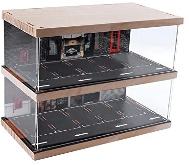 Baoblaze 1:64 Scale Parking Lot Display Case Mini Model Car Storage Boxes Dustproof Diecast Car Garage Protective Organizer Vehicle Scene Toy Layout, Double Deck
