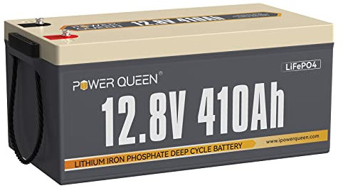 Power Queen 12V 410Ah LiFePO4 Batterie, Batterie lithium énergie 5248Wh intégrée dans un BMS 250A, 4000-15000 Cycles &10-Year Lifetime, Pour Camping Car, Système Off-Grid, Bateau, Caravane, Solaire