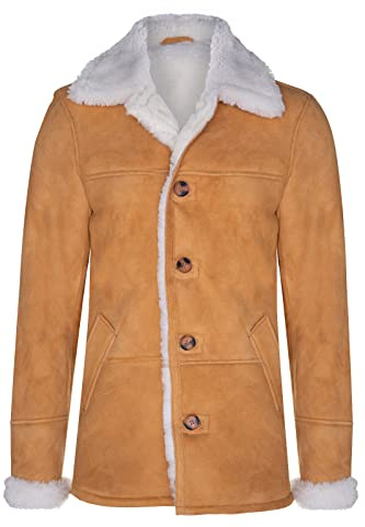 Infinity Leather Herren Tan Braun Schaffell Real Shearling Klassisch Wildleder Automantel