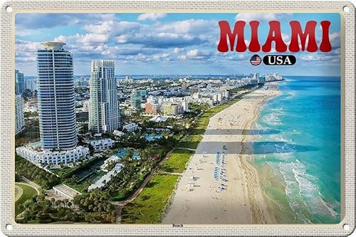 Femer Blechschild Reise 30x20cm Miami USA Strand Hochhäuser Meer Urlaub