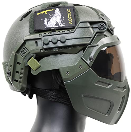 Fast Airsoft Paintball Helm mit taktischer Halbgesichtsmaske und Visier, Armee-Schieß-Schutzausrüstung, für Militär, BB Gun CS Game Combat (OD)