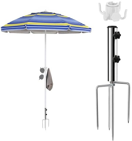 DAZZTIME Rasendorn für Sonnenschirm,Abnehmbarer Erdspieß,Sonnenschirm Spieß,Erdspieß Sonnenschirm,Sonnenschirmhalter Boden,Schirmständer Sonnenschirm mit 4 Heringen,für Strand Gras Sand Gartenschirm