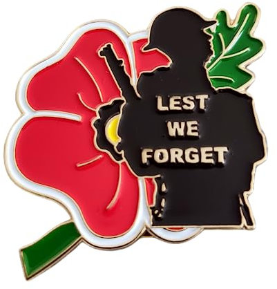 Broche commémorative en émail avec coquelicot Lest We Forget Veterans in War Première Guerre mondiale 2023, Métal