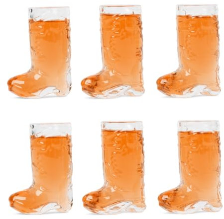Cowboy Boot Shot Glass Set - Real Glass - Cowgirl Bachelorette Party Decorations, Western & Cowboy Themed Party Decorations (Set of 6)