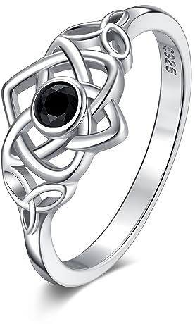 Keltischer Knotenring für Frauen, 925er Sterlingsilber, Hexenring, schwarzer Zirkon, heidnisches Amulett, Schutzschmuck, keltischer irischer Schmuck, Geschenke