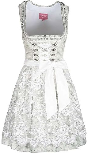 Krüger Dirndl Inka Damen hellgrün | Jacquard Spitze süß | 50cm Länge kurz Gr 40