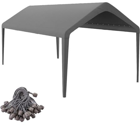 GOTRUTH 10x20 Canopy Replacement Cover, Carport Replacement Canopy, 800D Oxford Waterproof & UV Protected Tarp with Ball Bungees (Frame is not Included) (Gray)