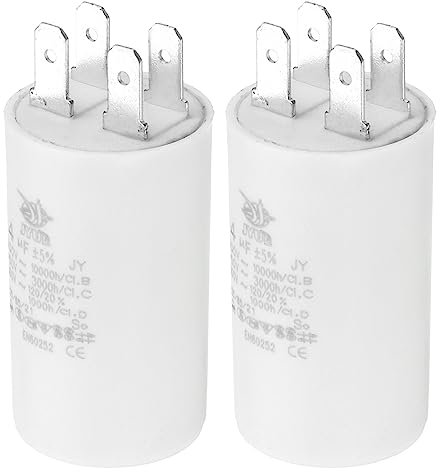 PATIKIL CBB60 4uF Condensateur de Démarrage, 2Pcs AC 450V 4 Broches 50/60Hz Double Insertion Cylindre Fond pour Climatisation, Pompe à Eau, Moteur de Ventilateur Étoile 52 x 30mm