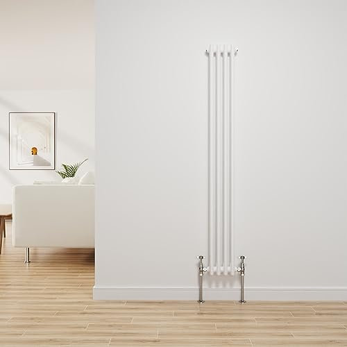 NRG Radiador tradicional blanco brillante de hierro fundido de 2 columnas de calefacción central vertical radiadores de baño 1500 x 200 mm