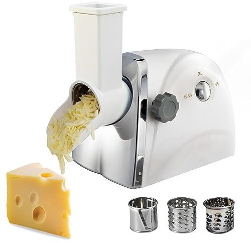 QUTBAG Commercial Cheese Grater, 300W Electric Rotary Cheese Shredder Machine with 3 Stainless Steel Revolving Blades, 500g/min for Potato Grater, Vegetable Slicer, Cheese Grinder