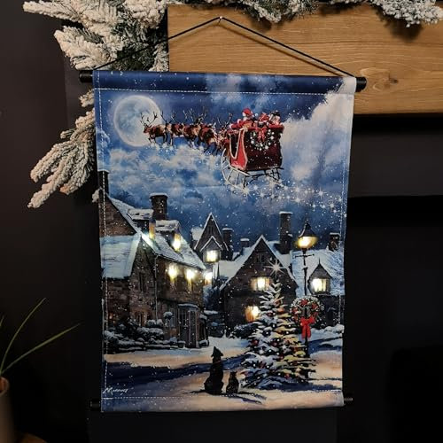 Samuel ALEXANDER Battery Operated 47 x 38cm Light up Street with Christmas Tree Hanging Wall Art