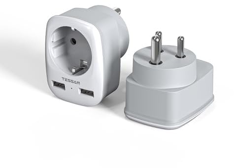 TESSAN 2 Pezzi Adattatore per India con USB, 3 in 1 Adattatore Presa India con 2 USB, 2500W, Tipo D per, Sri Lanka, Nepal