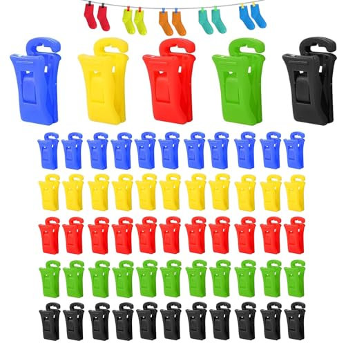 60 Pièces Mini Attache Chaussettes, Pinces à Chaussettes, avec Crochet, pour étendoir Machine à Laver et Sèche, Mélange de Couleurs