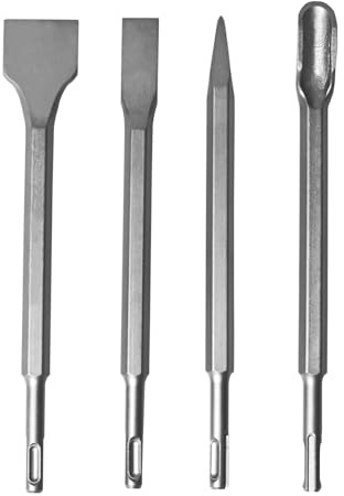YOSIGHT Juego de 4 cinceles para martillo rotativo SDS-Plus - 1 cincel puntiagudo y 1 cincel plano de 20 mm y 1 cincel plano de 40 mm y 1 cincel de superficie de 21 mm – Juego de brocas de metal duro