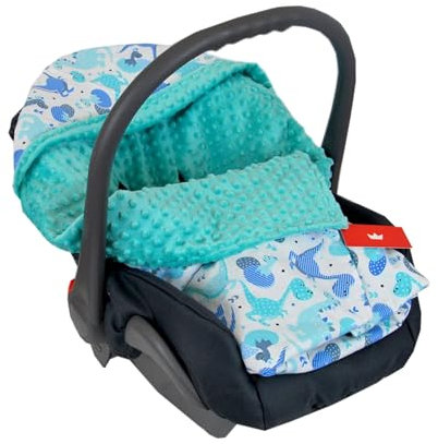 Babylux Baby EINSCHLAGDECKE 90 x 90 cm Einlage Babyschale Kinderwagen Buggy Decke Autoschale Autositz Minky Baumwolle 3-Punkt-Gurt Kleinkind Babydecke (1. Minze +Dino)
