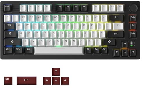 DAREU EK75PRO Gaming Keyboard, Wireless, 2.4G Wireless, Bluetooth, Wired USB Connection, Gasket Mount, 81 Keys, English Layout, RGB, Mechanical Keyboard, Hot Swappable, Volume Control Knob, Linear Red