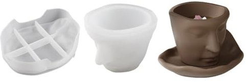 Lckiioy 3D-Form für Tassen, abstraktes Gesicht, Kaffeetasse, Blumentopf, Pflanzen, Zement, Vase, Harz, Silikonform, handgefertigte Kerzenform