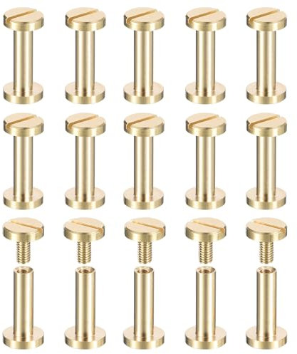QUARKZMAN Lot de 30 Vis Chicago en Laiton, 13X8mm, à Tête Plate, avec Clou à Vis pour la Reliure et la Création Artisanale en Cuir.