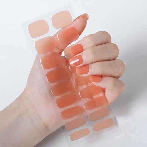 Boloshine 20PCS Gel Nail Stickers, Semi Cured Gel Nail Strips Full Wraps, Salon-Quality Soft Self-Adhesive Gel Nail Polish Strips, Long Lasting Manicure Stickers Set (Orange Honey)