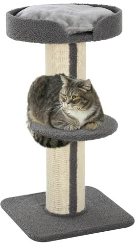 PawHut Árbol Rascador para Gatos Altura 91 cm Árbol para Gatos Torre para Gatos de 3 Niveles con Nido Plataforma y Poste de Sisal 45x45x91 cm Gris