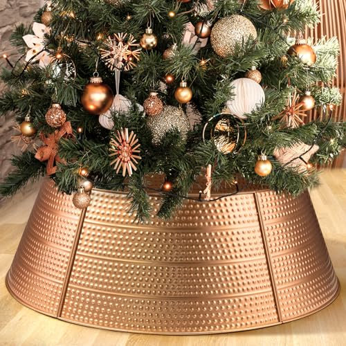 Kafuzi Metal Christmas Tree Collar,Christmas Tree Collars for Artificial Trees, 28 Metal Tree Skirt Tree Base Cover Decorative Christmas Tree Ring for Christmas Decor(Gold)