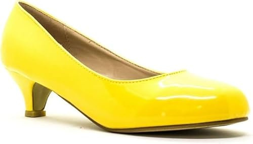 Bismaa Women Mens Unisex Round Toe Low Kitten Heel Plus Size Work Shoes (Yellow Patent, Numeric_12)