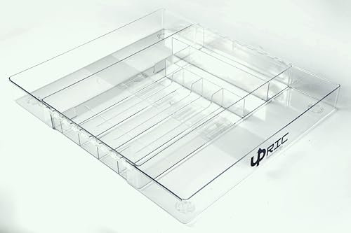 UPRIC Cutlery Drawer Organiser, Expandable Kitchen Drawer organiser, Adjustable 9 Compartments Silverware and Flatware Holder - Plastic Kitchen Organiser Storage for Spoons Forks Knives - Clear