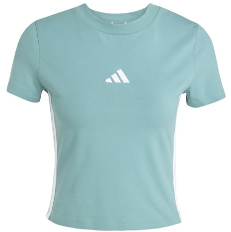 adidas Women's Essentials 3 Stripes Slim Baby T-Shirt, Powder Teal/White, L