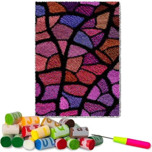Fzamudng 38 x 52 cm Knüpfteppich Zum Selber knüpfen - Knüpfhaken-Sets für Anfänger - Tapisserie Teppich Knüpf-Sets - Knüpfsets Latch Hook Kit Selbst Knüpfen Set für Kinder und Erwachsene