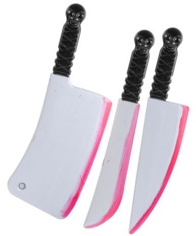 ifundom 3 Pz Finto Coltello Giocattolo dall'aspetto Realistico Oggetti di Scena per Finti Coltello insanguinato Artificiale Orrore Halloween portalibri Falsi PVC