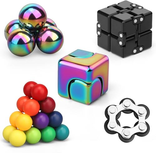 Fidget Spinner Pad Controller Infinity Cube Flippy Roller Chain Ring Pack for Adults, Magnet Stone Ball Rock Metal Hand Spinners Cool Gadget Stress Anxiety Relief Birthday Gift