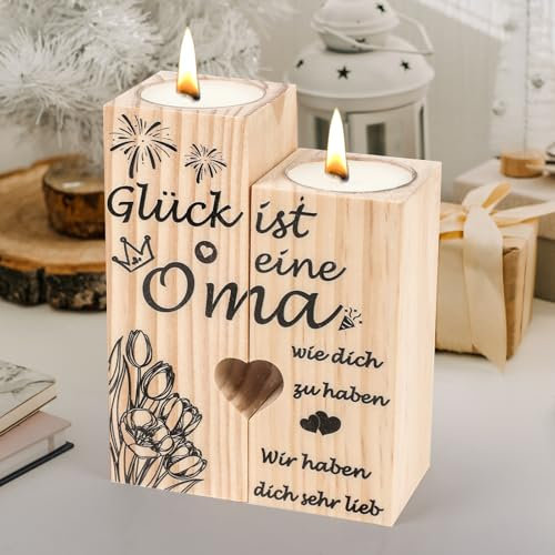 Oma Geschenk, Seutgjie Kerzenständer Holz Geschenke für Oma zum Geburtstag Weihnachten Personalisierte Geschenke
