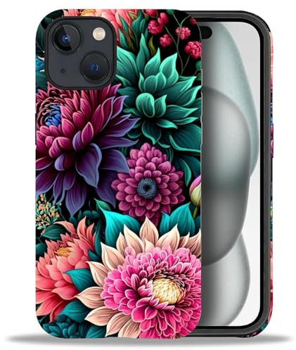 artslion 2 in 1 Cute Hülle für iPhone 15 6.1 Zoll, Stoßfest FallSchutz Handyhülle Blume Sturzschutz Case