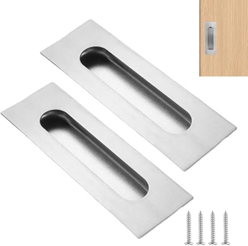 Raheem Sliding Door Handles, 150mm Flush Pulls for Kitchen Cabinet Closet & Wardrobe Brushed Steel Recessed Stainless Steel Finger Door Pulls 2 Pack