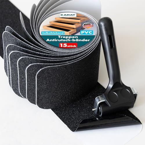 KARAT Antirutschstreifen selbstklebend, 15er Set, 10x61 cm, Anti Rutsch Stufenmatten für Treppe, Antirutschmatte für Treppenstufen Außen, Treppen Matten rutschfest (Nicu)